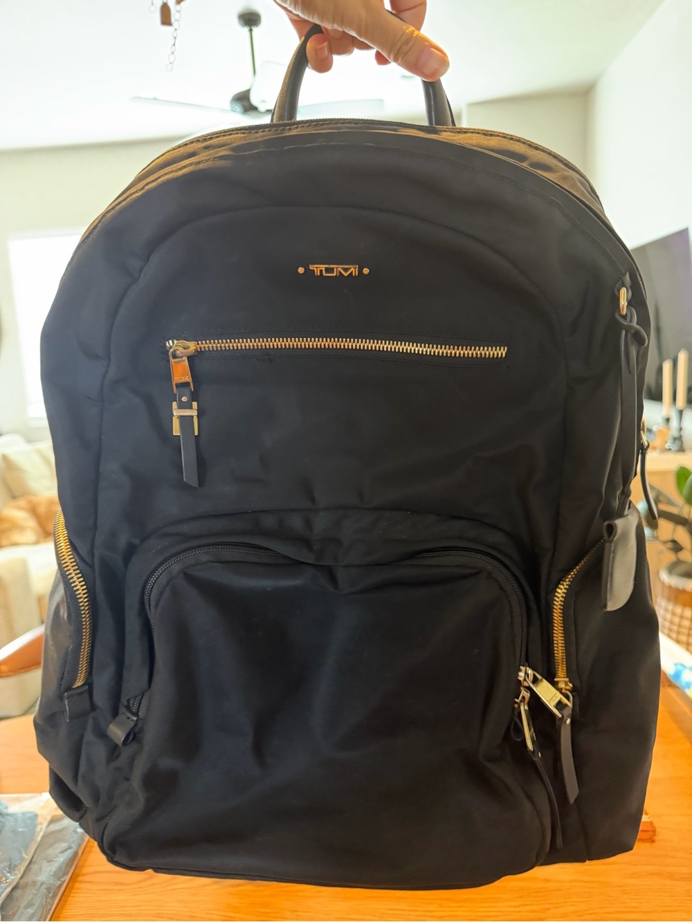 Tumi Black Nylon Backpack with Gold Hardware